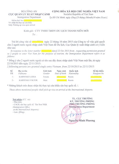 vietnam visa on arrival approval letter